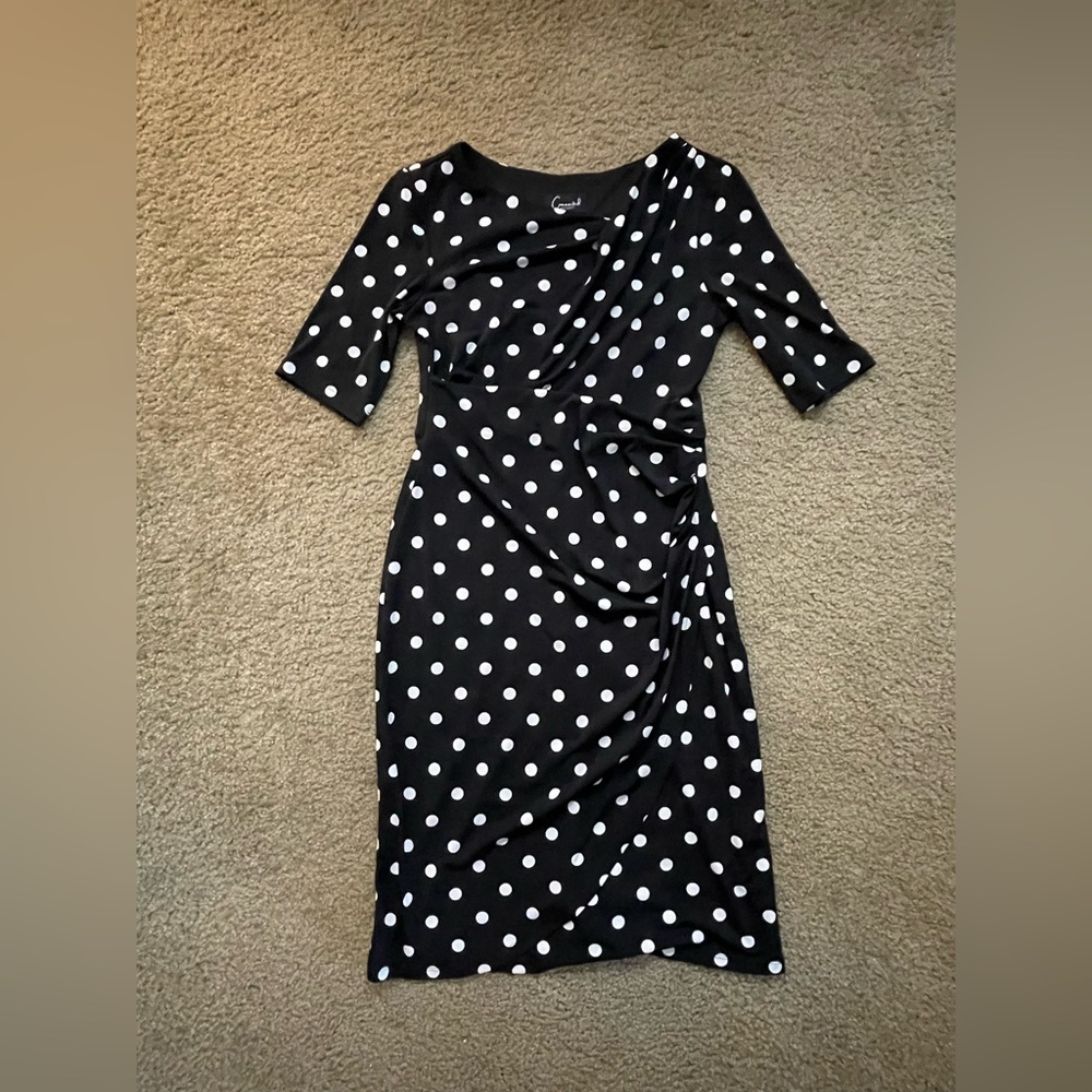 Size 4 connected apparel black dress with white polkadots